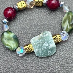 Natural Aventurine Handmade Bracelet Beaded Crystal And Metal Artisan 7